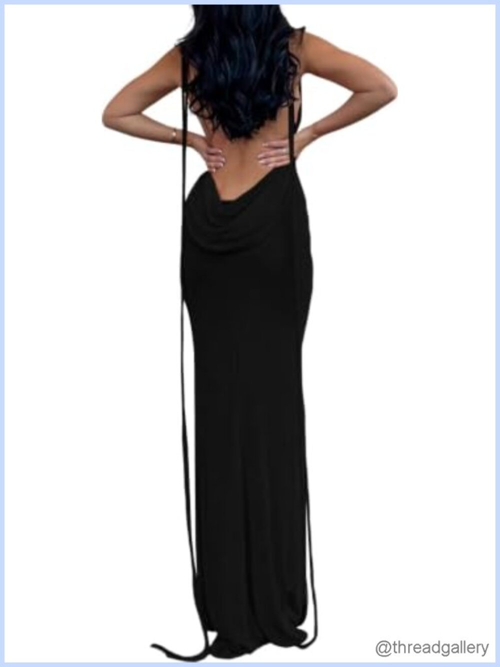 Cowl Neck Backless Spaghetti Strap Bodycon Maxi Dress